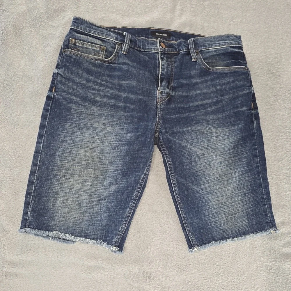 True Religion Jean Shorts 34W Ricky Super T Cut‎ Off Raw Hem Stretch 11